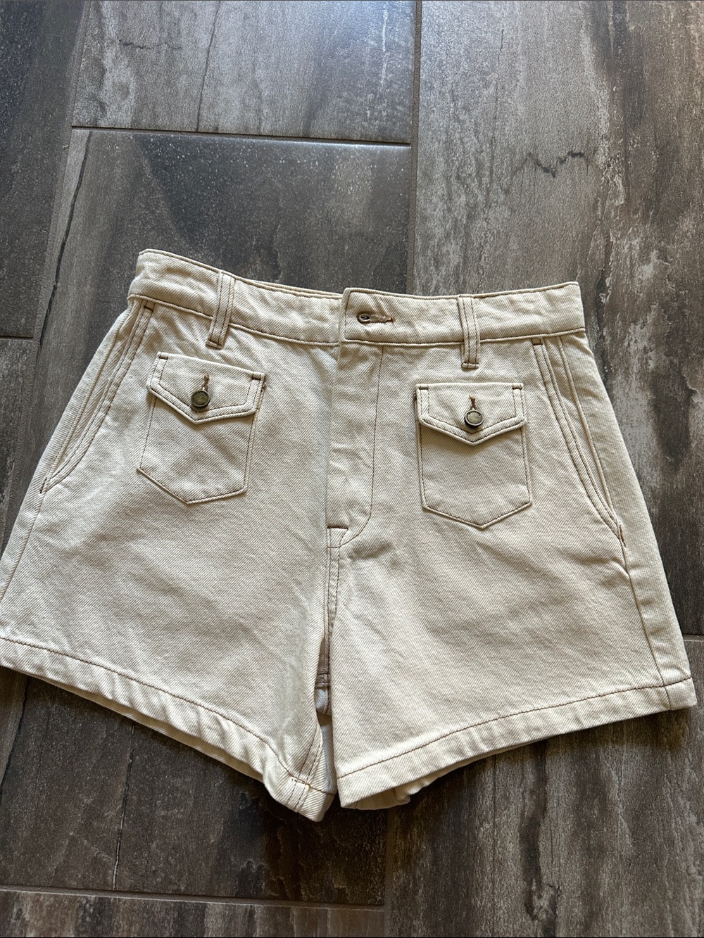 Blank NYC Cream High-Rise Denim Shorts with Flap Pockets